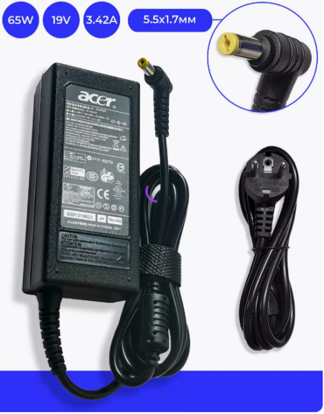 Блок питания Acer 19v 3.42A 65W (5.5x1.7mm) ORIGINAL кабелем питания